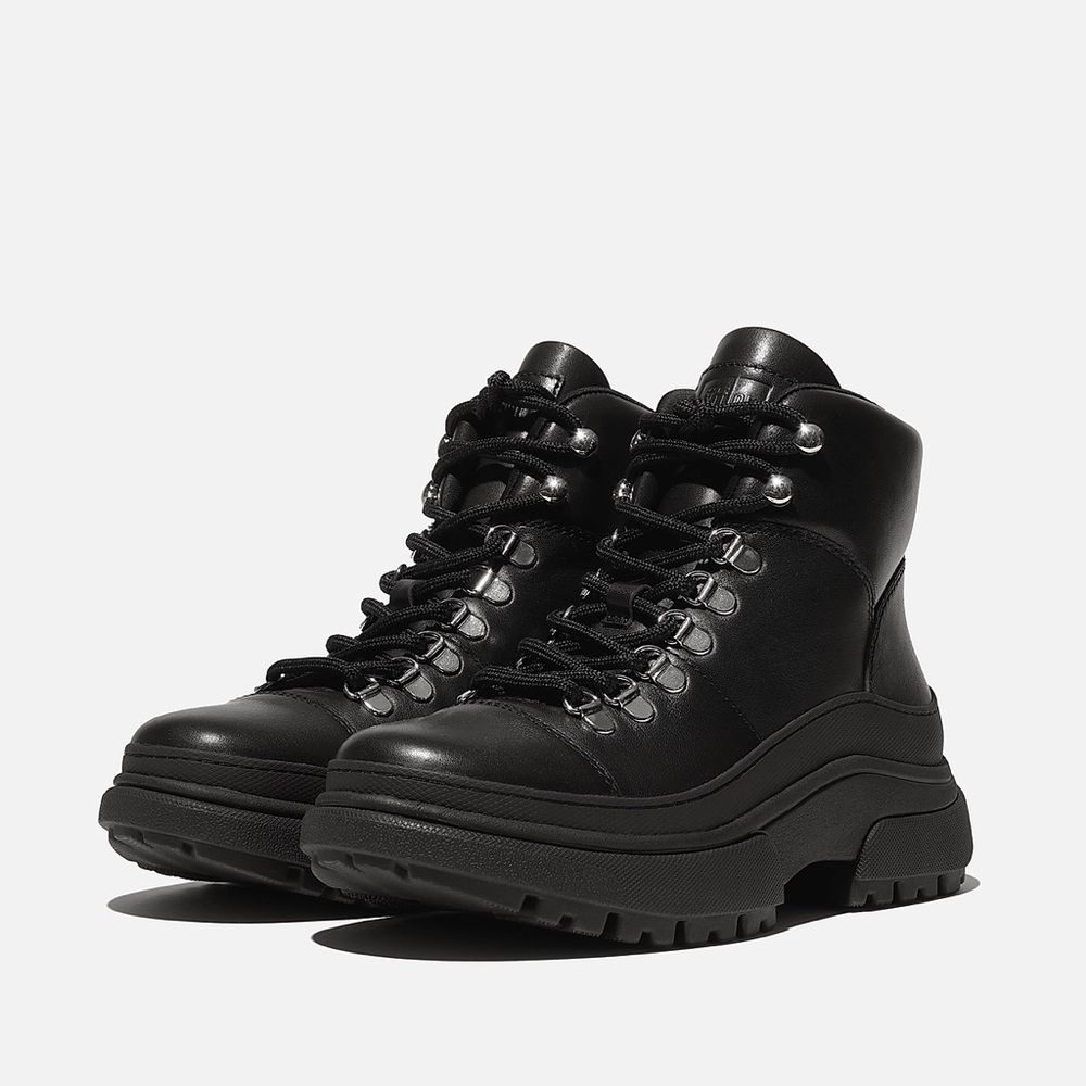 Fitflop Black Lace-Up Chunky Lug Ankle Boots